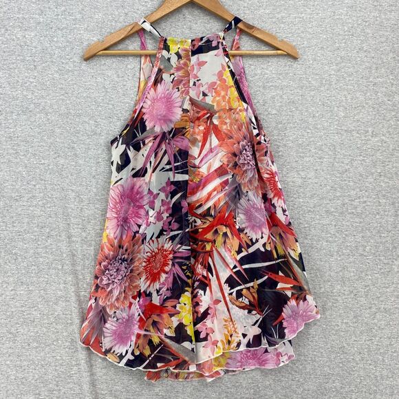 Tyche Blouse Womens Small Floral Pick Sleeveless Silky Top Flowy Sheer Tropical - Picture 2 of 10